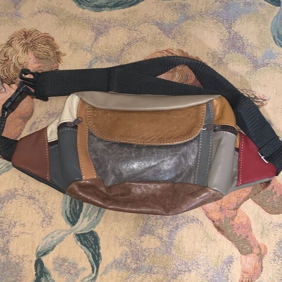 Vintage Leather Color Block Fanny Pack Waist Bag - Picture 13 of 13